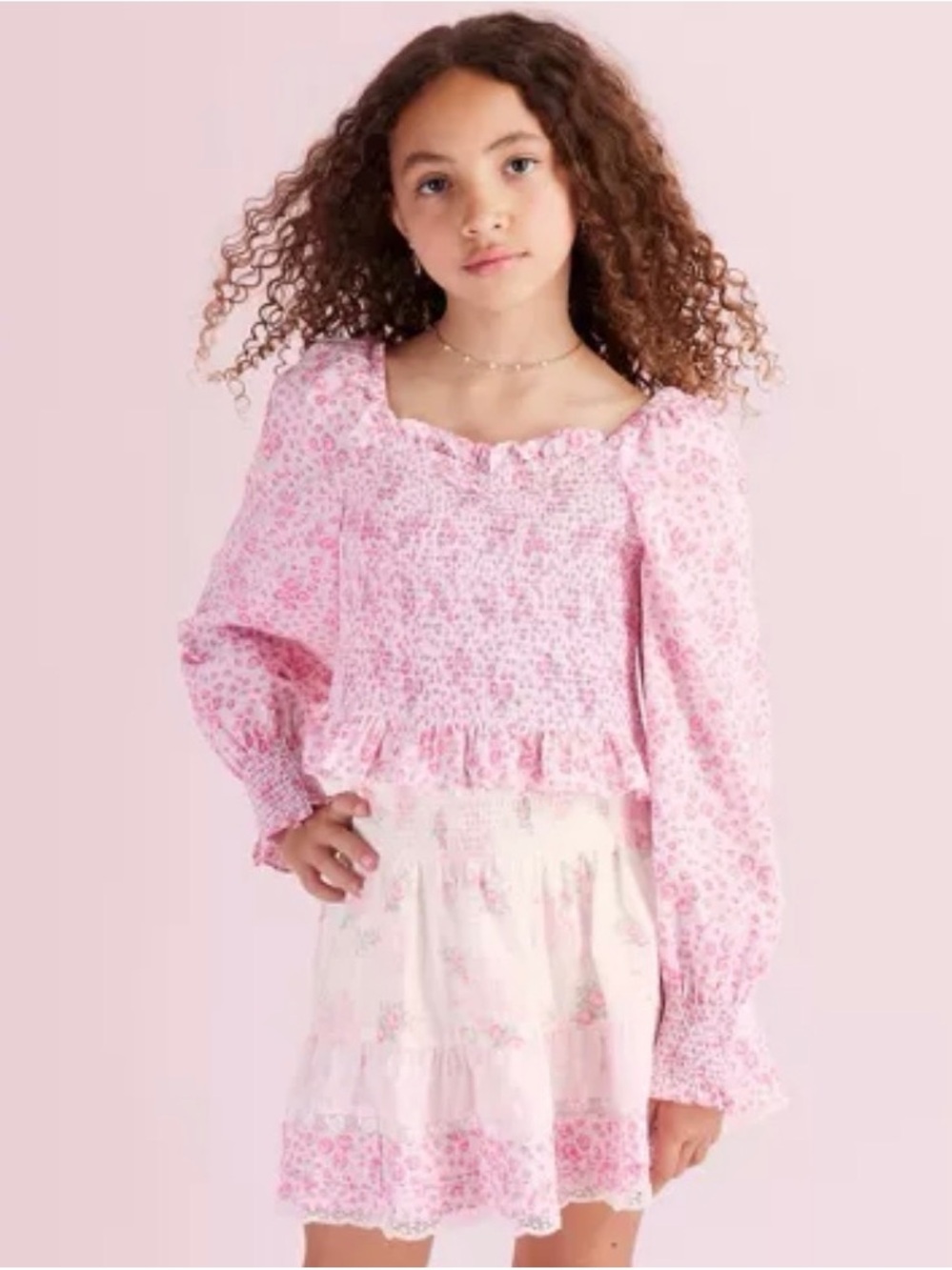 LoveShackFancy x Target Rose Pink Scarlett Roseheart Smocked topLong Cottagecore